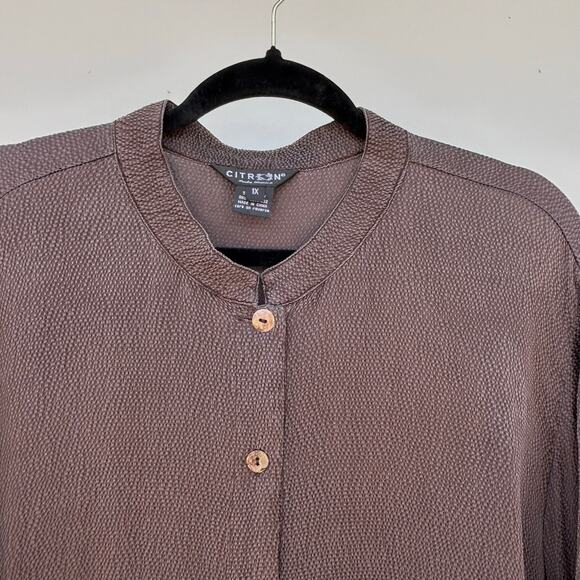 Citron Santa Monica Silk Blend Textured Brown Tunic Blouse 1X XL Top - Picture 5 of 10